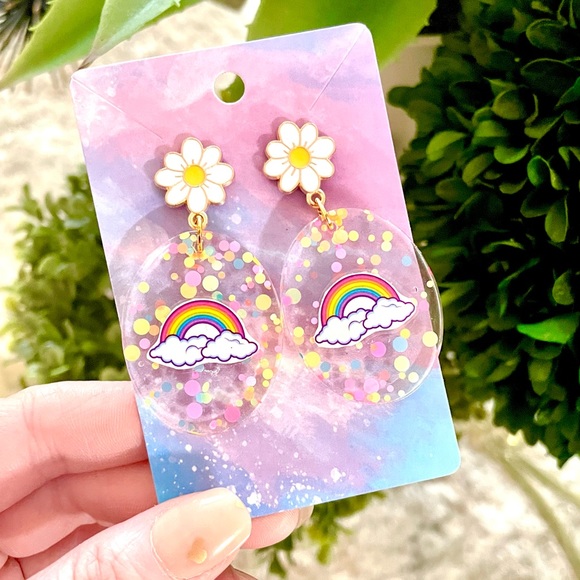 Lisa Frank Rainbow Sticker Earrings - Picture 2 of 4